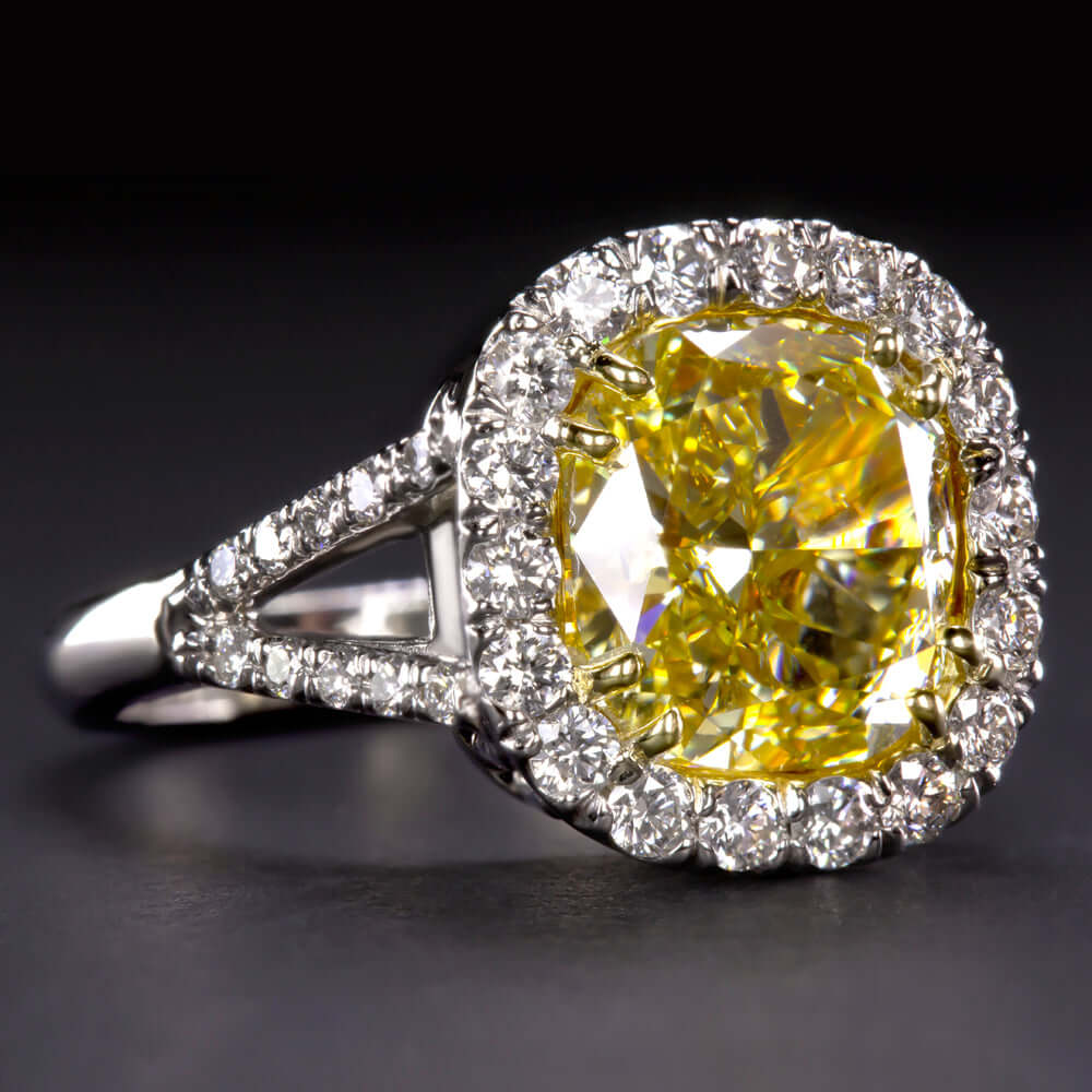 5 CARAT GIA CERTIFIED FANCY YELLOW VVS1 DIAMOND ENGAGEMENT RING PLATINUM HALO