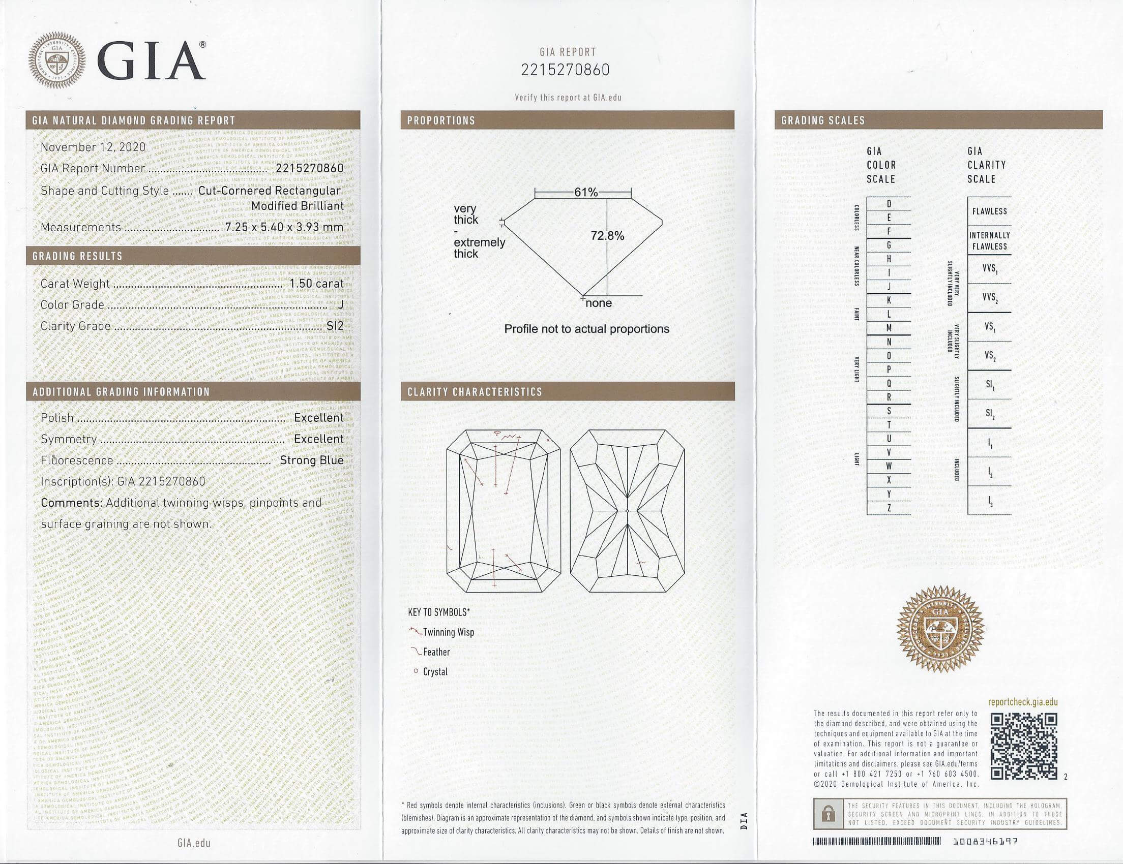 1.5ct RADIANT CUT DIAMOND GIA CERTIFIED J SI2 NATURAL LOOSE ENGAGEMENT 1.5 CARAT