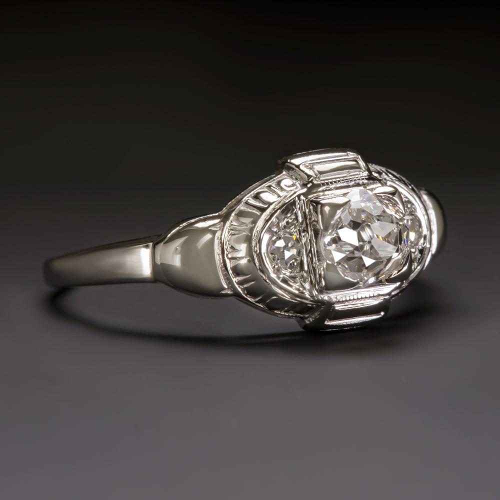 OLD MINE CUT F-G SI1 DIAMOND ANTIQUE ENGAGEMENT RING 18k WHITE GOLD VINTAGE 20s