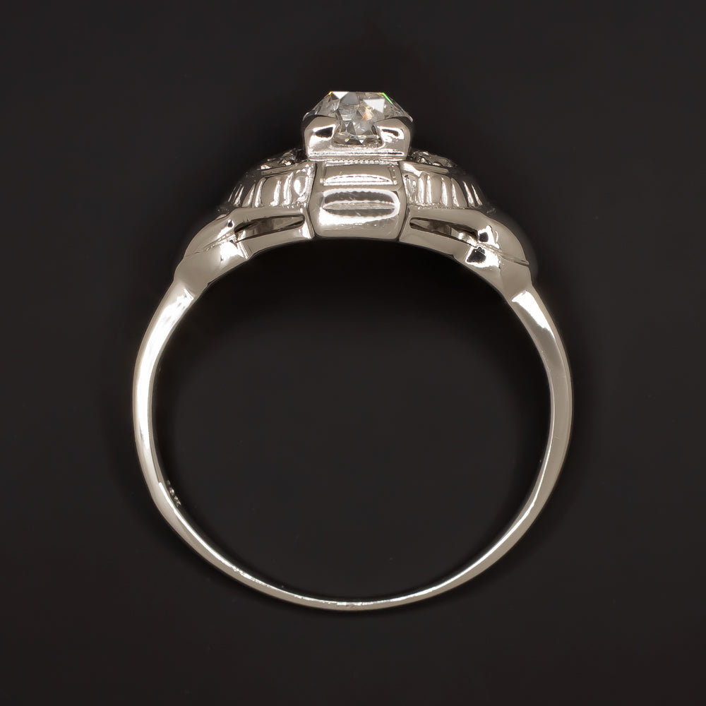 OLD MINE CUT F-G SI1 DIAMOND ANTIQUE ENGAGEMENT RING 18k WHITE GOLD VINTAGE 20s