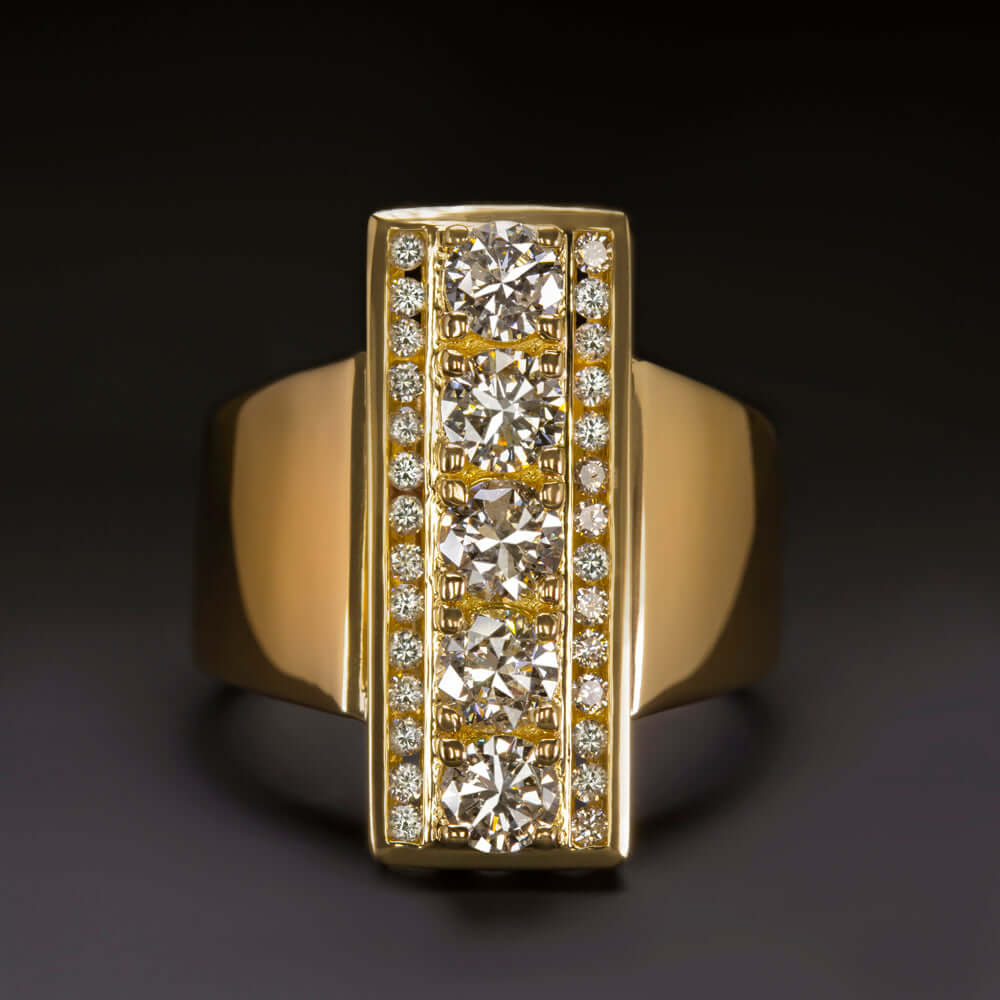 1.75 CARAT 11 GRAM VINTAGE COCKTAIL RING 14K YELLOW GOLD BAR ESTATE MENS LADIES Ivy & Rose