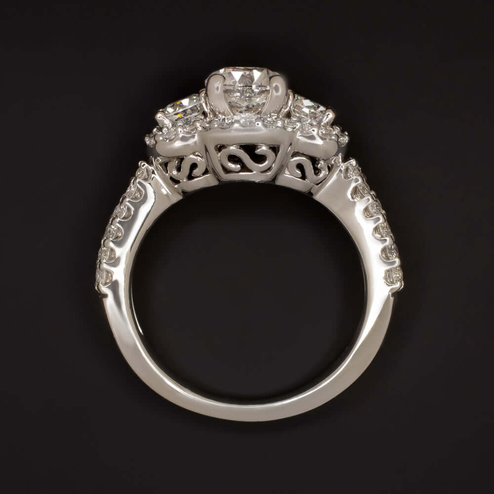 1.5 CARAT DIAMOND ENGAGEMENT RING 3 STONE HALO ROUND BRILLIANT PAVE SPLIT SHANK