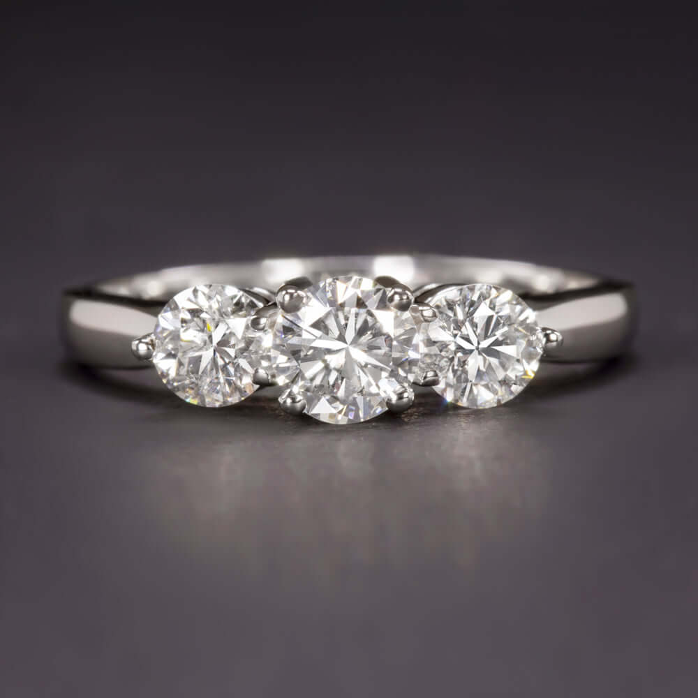 EXCELLENT CUT E-F SI2 DIAMOND ENGAGEMENT RING 3 STONE 18k WHITE GOLD ROUND 1ct Ivy & Rose