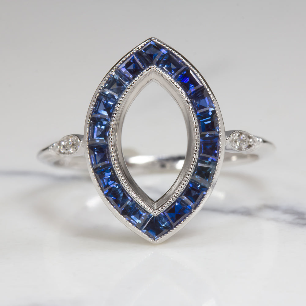 SAPPHIRE DIAMOND RING SETTING MARQUISE SHAPE VINTAGE ART DECO TARGET ENGAGEMENT