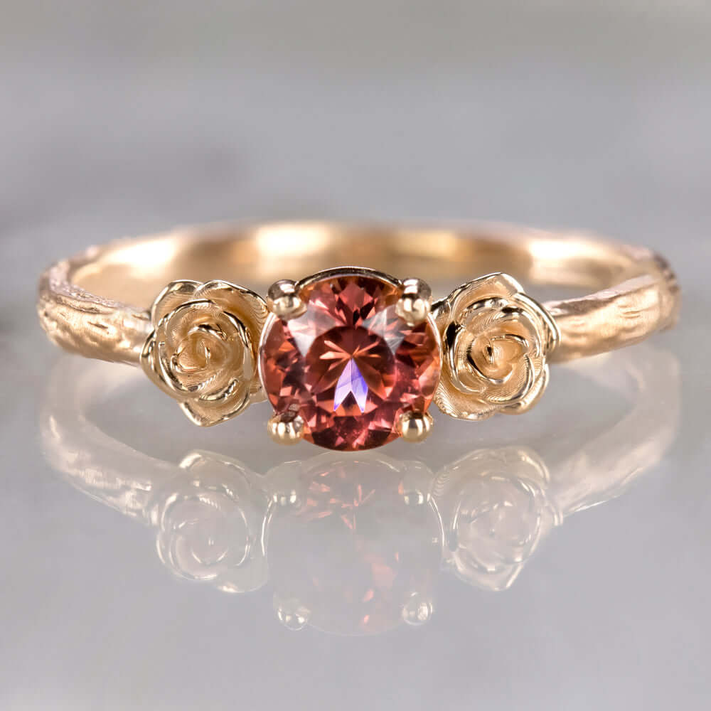 FLORAL RED TOURMALINE 14K ROSE GOLD RING SMOOTH BRANCH FLOWER RUSTIC RUBELLITE