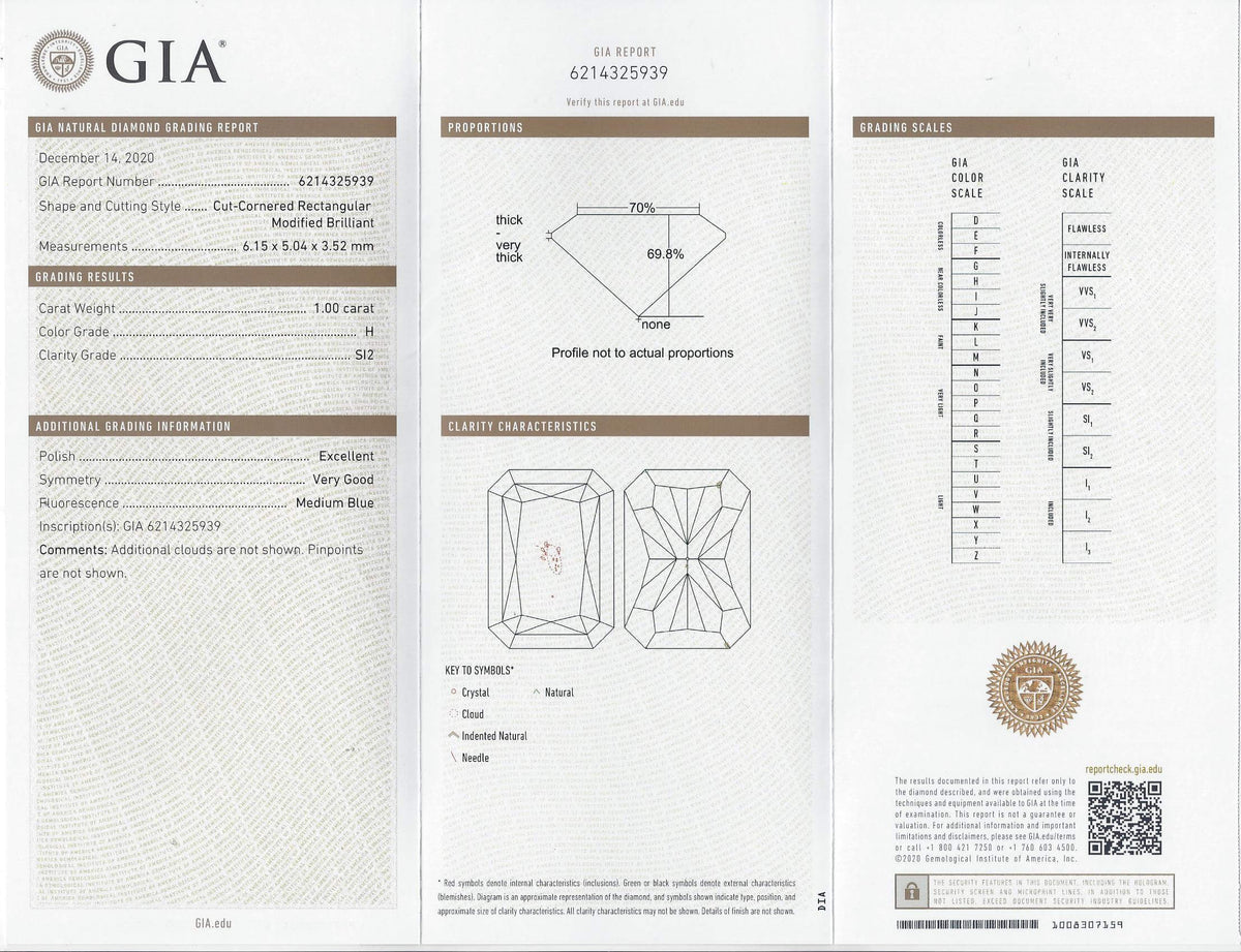 1 CARAT GIA CERTIFIED H SI2 CLEAN RADIANT CUT DIAMOND LOOSE NATURAL ELONGATED
