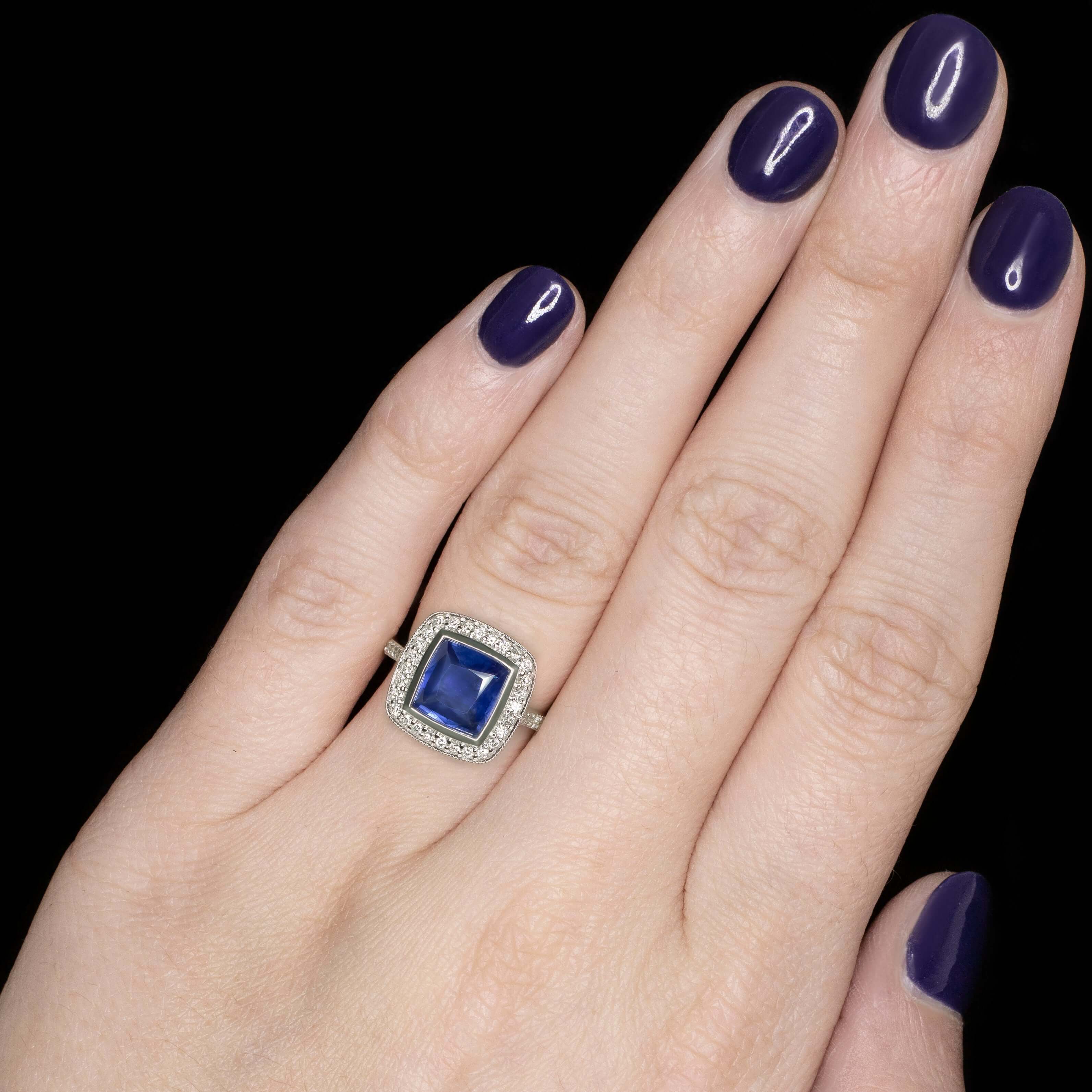 3.5ct SAPPHIRE DIAMOND COCKTAIL RING HALO CUSHION SHAPE WHITE GOLD ENGAGEMENT Ivy & Rose