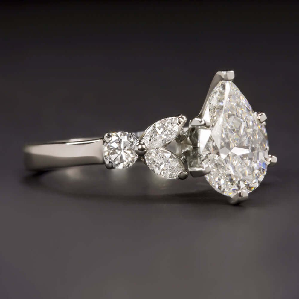 2ct GIA CERTIFIED G SI2 DIAMOND ENGAGEMENT RING PLATINUM DESIGNER PEAR SHAPE 1.5