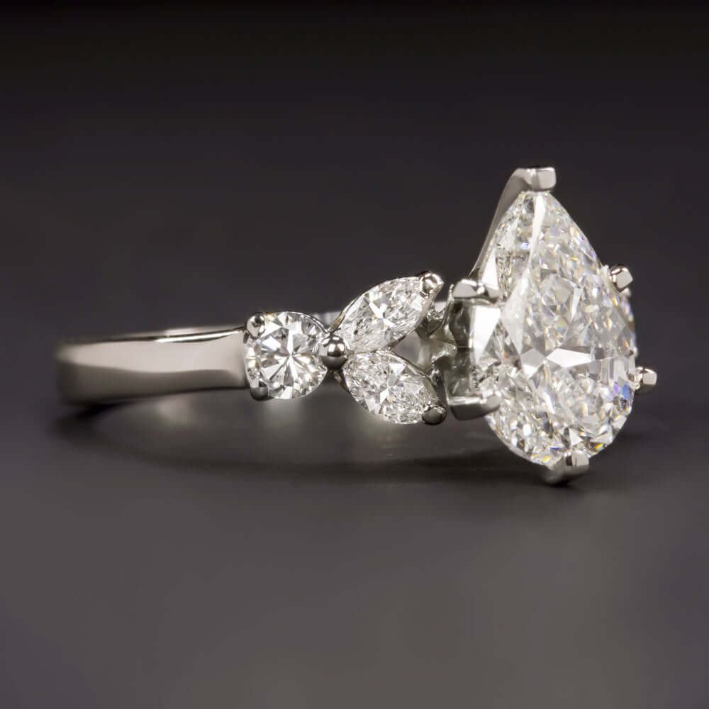 2ct GIA CERTIFIED G SI2 DIAMOND ENGAGEMENT RING PLATINUM DESIGNER PEAR SHAPE 1.5