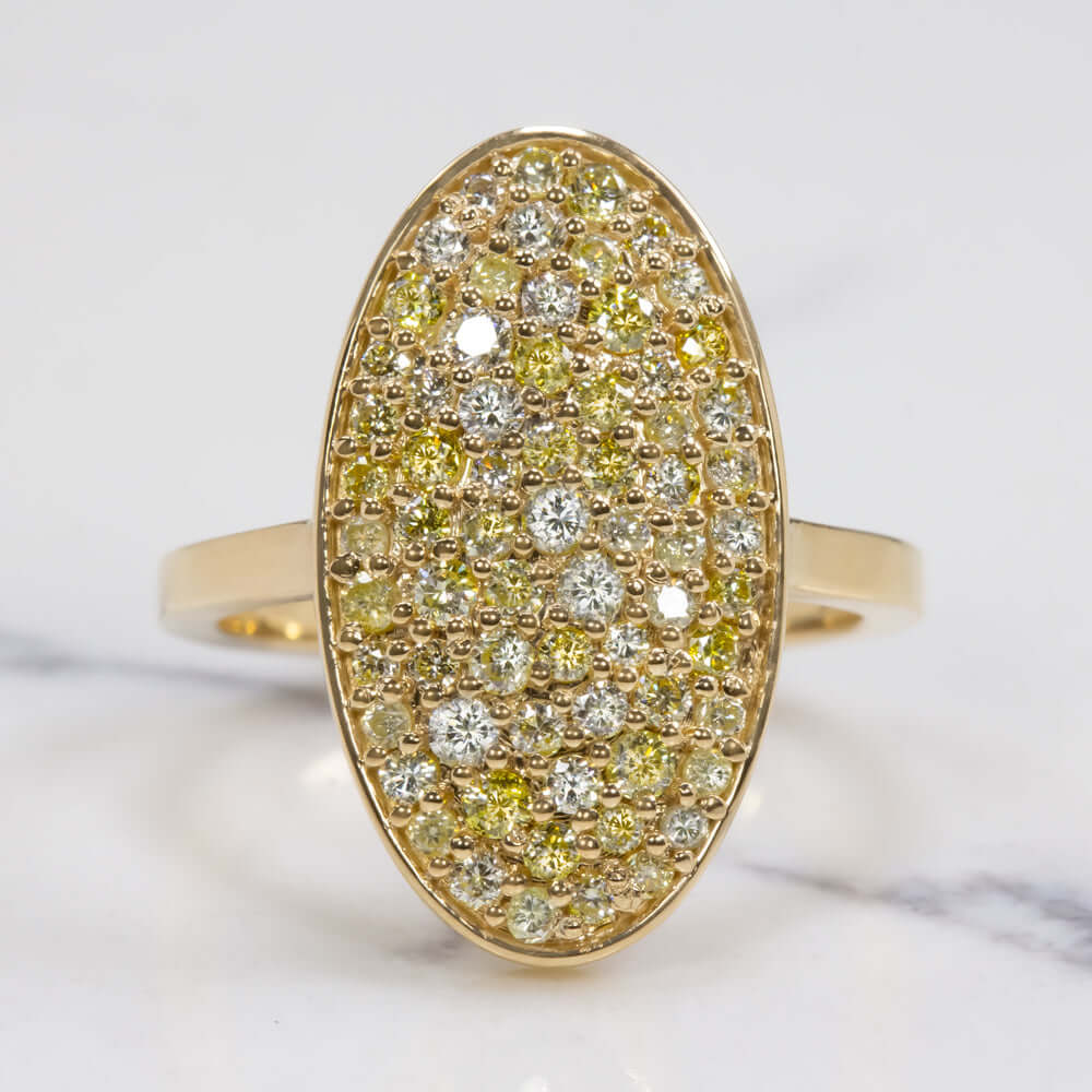 2 CARAT FANCY YELLOW DIAMOND COCKTAIL RING OVAL PAVE OMBRE MODERN GOLD STATEMENT Ivy & Rose