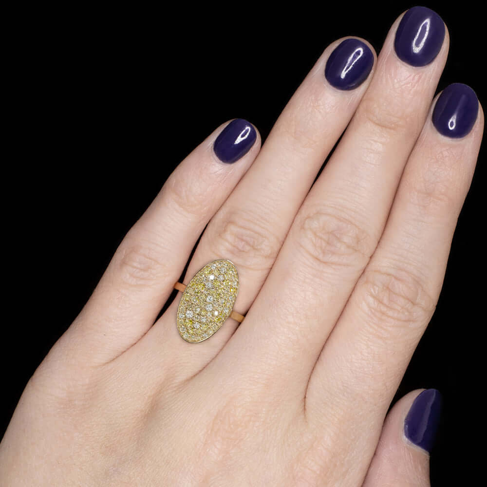 2 CARAT FANCY YELLOW DIAMOND COCKTAIL RING OVAL PAVE OMBRE MODERN GOLD STATEMENT Ivy & Rose