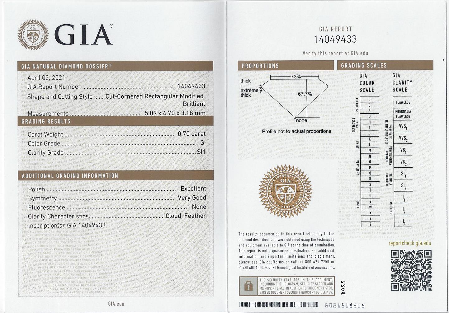 GIA CERTIFIED G SI1 0.70ct RADIANT CUT DIAMOND LOOSE NATURAL ENGAGEMENT PRINCESS
