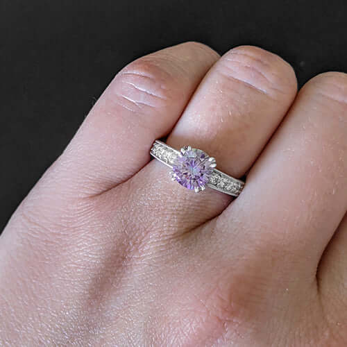 1.5ct PURPLE MOISSANITE NATURAL DIAMOND ENGAGEMENT RING WHITE GOLD VINTAGE STYLE Ivy & Rose