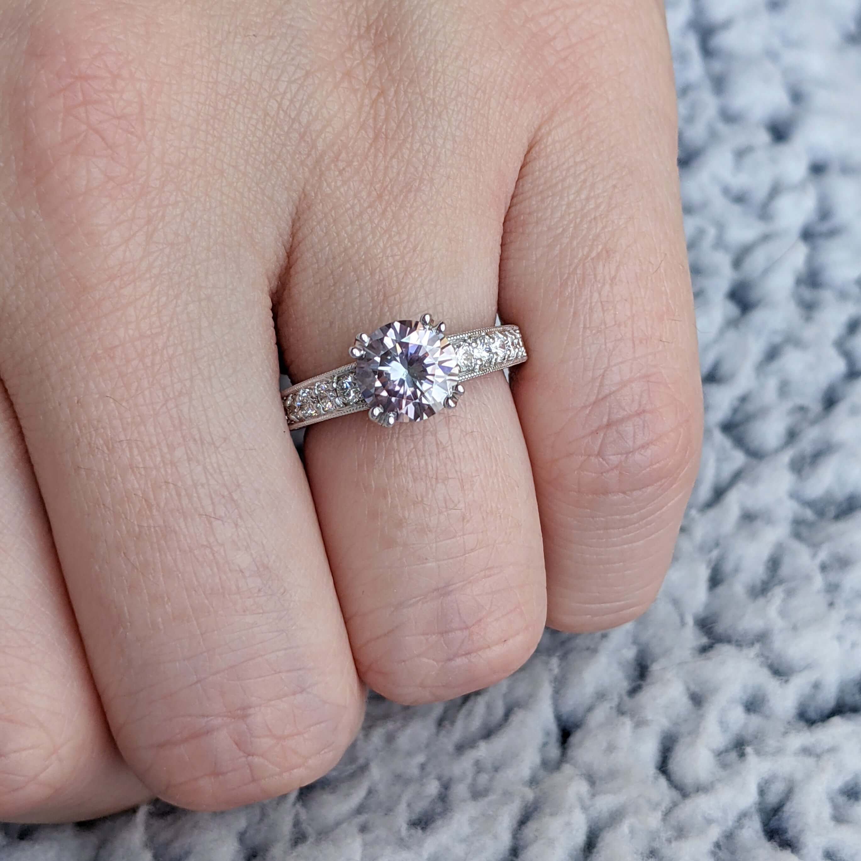 1.5ct PURPLE MOISSANITE NATURAL DIAMOND ENGAGEMENT RING WHITE GOLD VINTAGE STYLE Ivy & Rose
