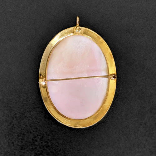 VINTAGE CAMEO PENDANT 1.75in 12gm GOLD NECKLACE VICTORIAN ENGRAVED PIN BROOCH