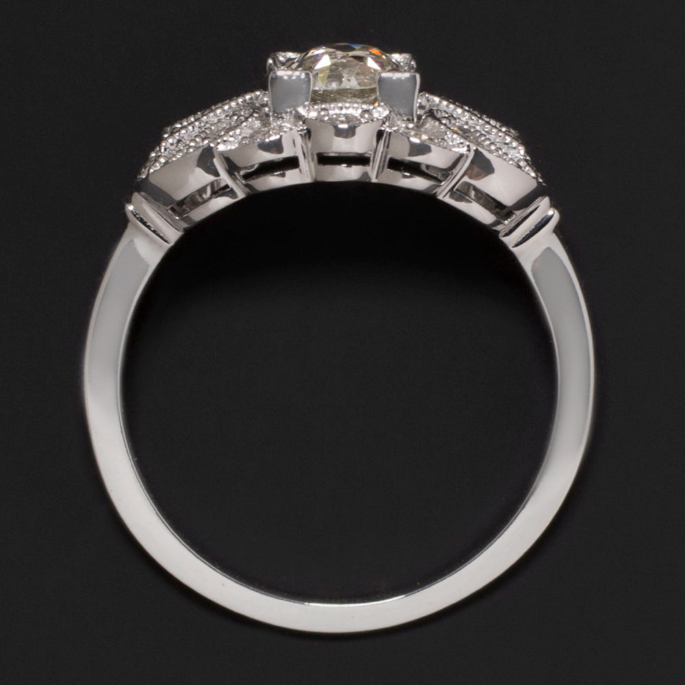 GIA CERTIFIED 0.66ct OLD EUROPEAN CUT DIAMOND ENGAGEMENT RING VINTAGE WHITE GOLD