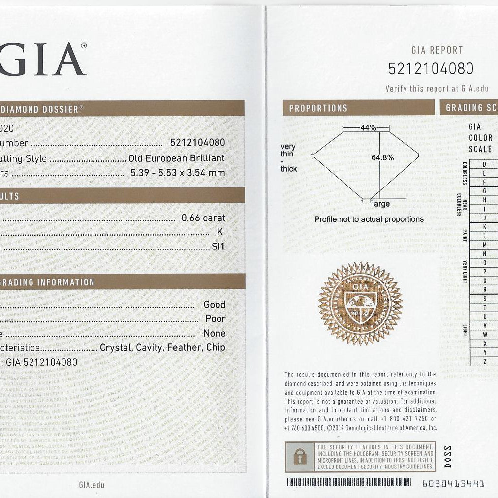 GIA CERTIFIED 0.66ct OLD EUROPEAN CUT DIAMOND ENGAGEMENT RING VINTAGE WHITE GOLD