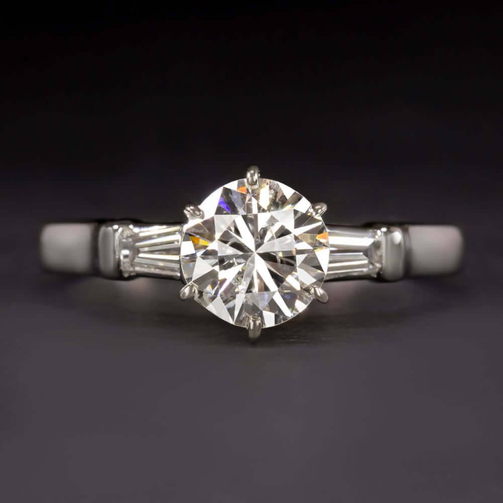 1 CARAT G-H SI2 ROUND CUT DIAMOND ENGAGEMENT RING PLATINUM CLASSIC BAGUETTE 1ct