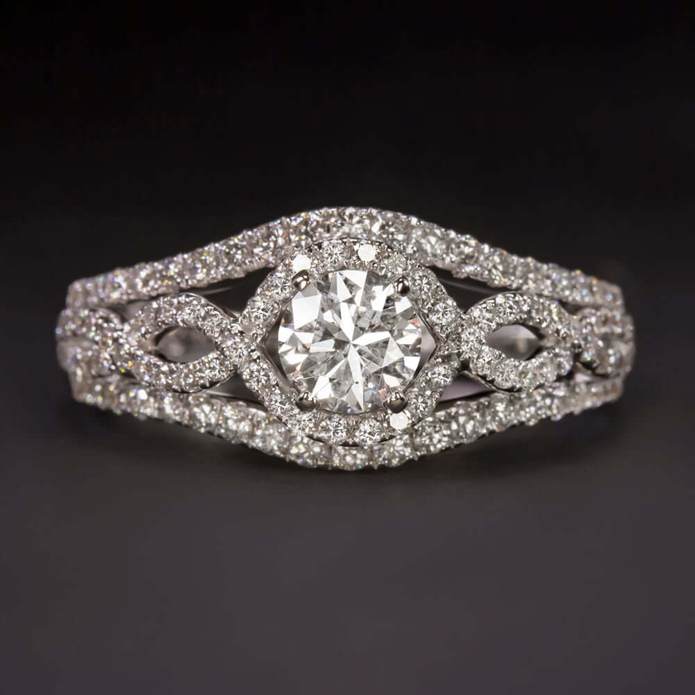 1.5ctw EXCELLENT CUT DIAMOND ENGAGEMENT RING WHITE GOLD ROUND HALO SPLIT SHANK