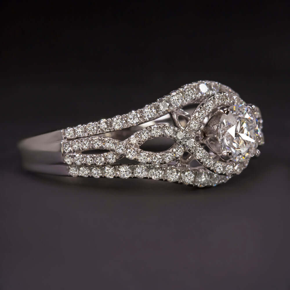 1.5ctw EXCELLENT CUT DIAMOND ENGAGEMENT RING WHITE GOLD ROUND HALO SPLIT SHANK