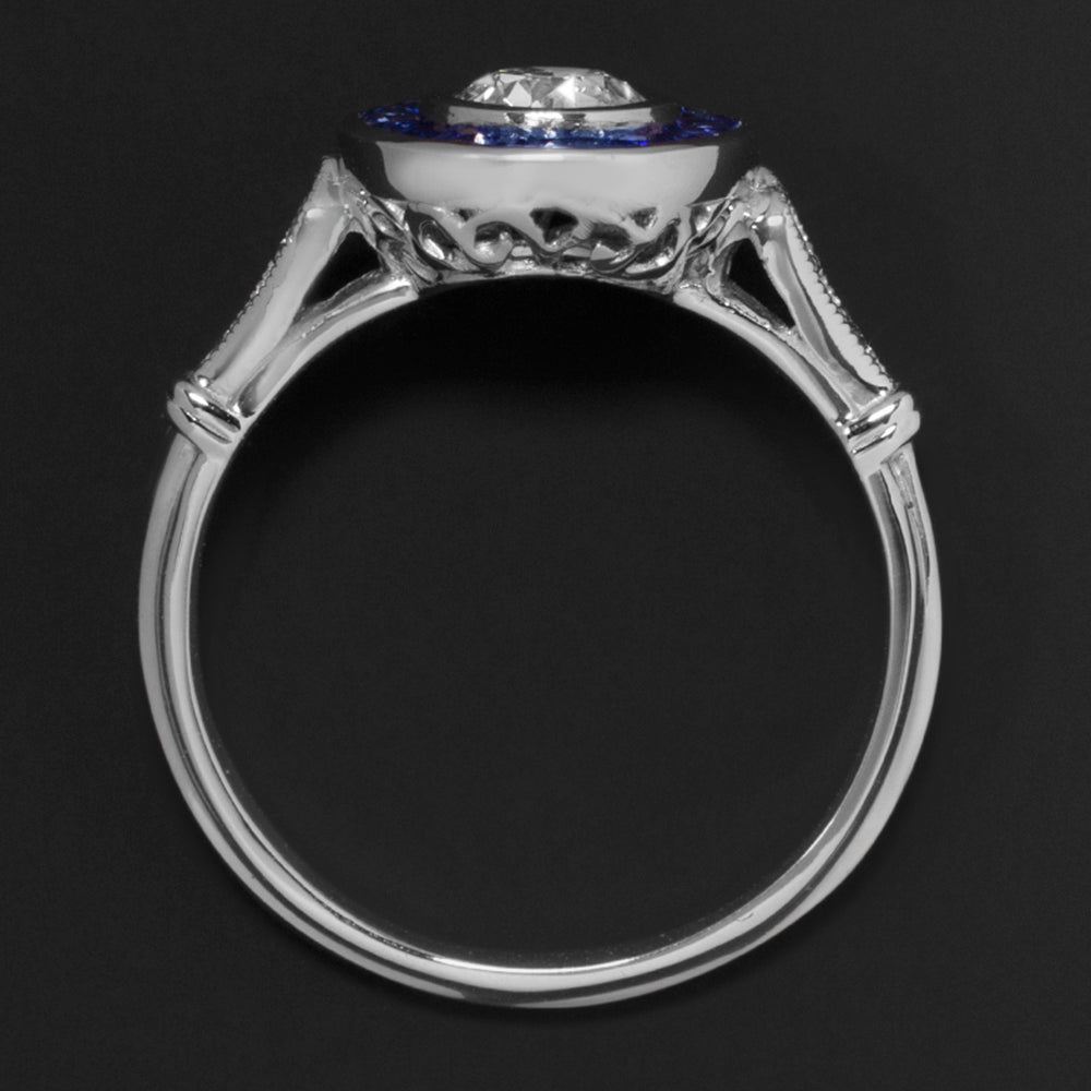 GIA CERTIFIED F SI1 DIAMOND ENGAGEMENT RING OLD EUROPEAN CUT SAPPHIRE VINTAGE