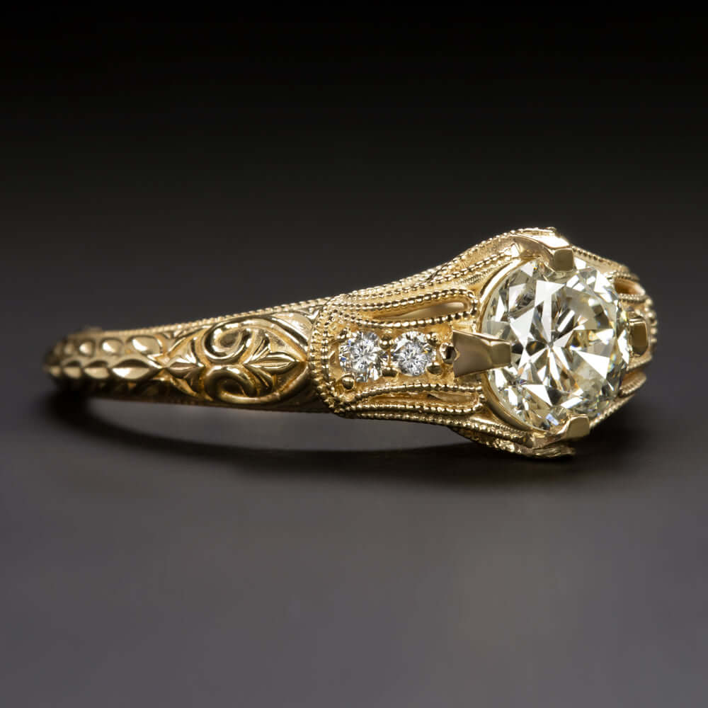 0.89ct OLD EUROPEAN CUT DIAMOND ENGAGEMENT RING VINTAGE 14k YELLOW GOLD ANTIQUE