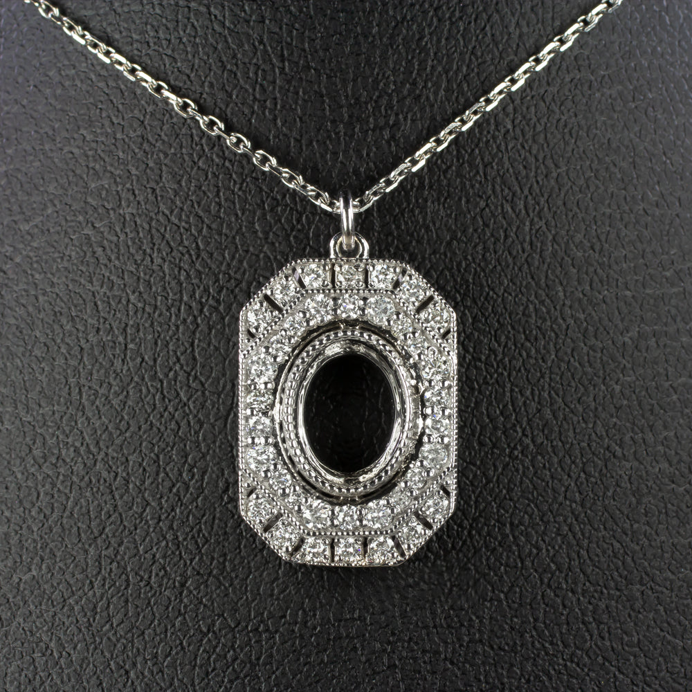 VINTAGE STYLE DIAMOND PENDANT SEMI MOUNT SETTING ART DECO OVAL NATURAL NECKLACE