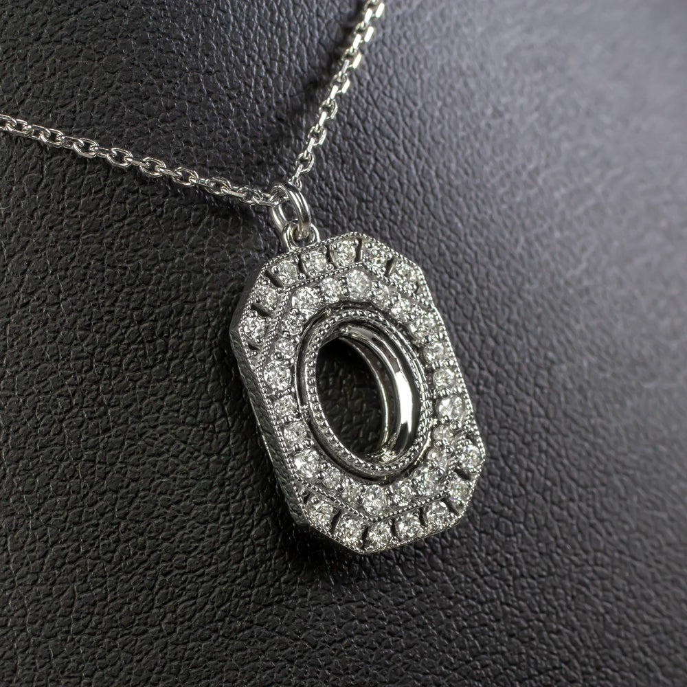 VINTAGE STYLE DIAMOND PENDANT SEMI MOUNT SETTING ART DECO OVAL NATURAL NECKLACE