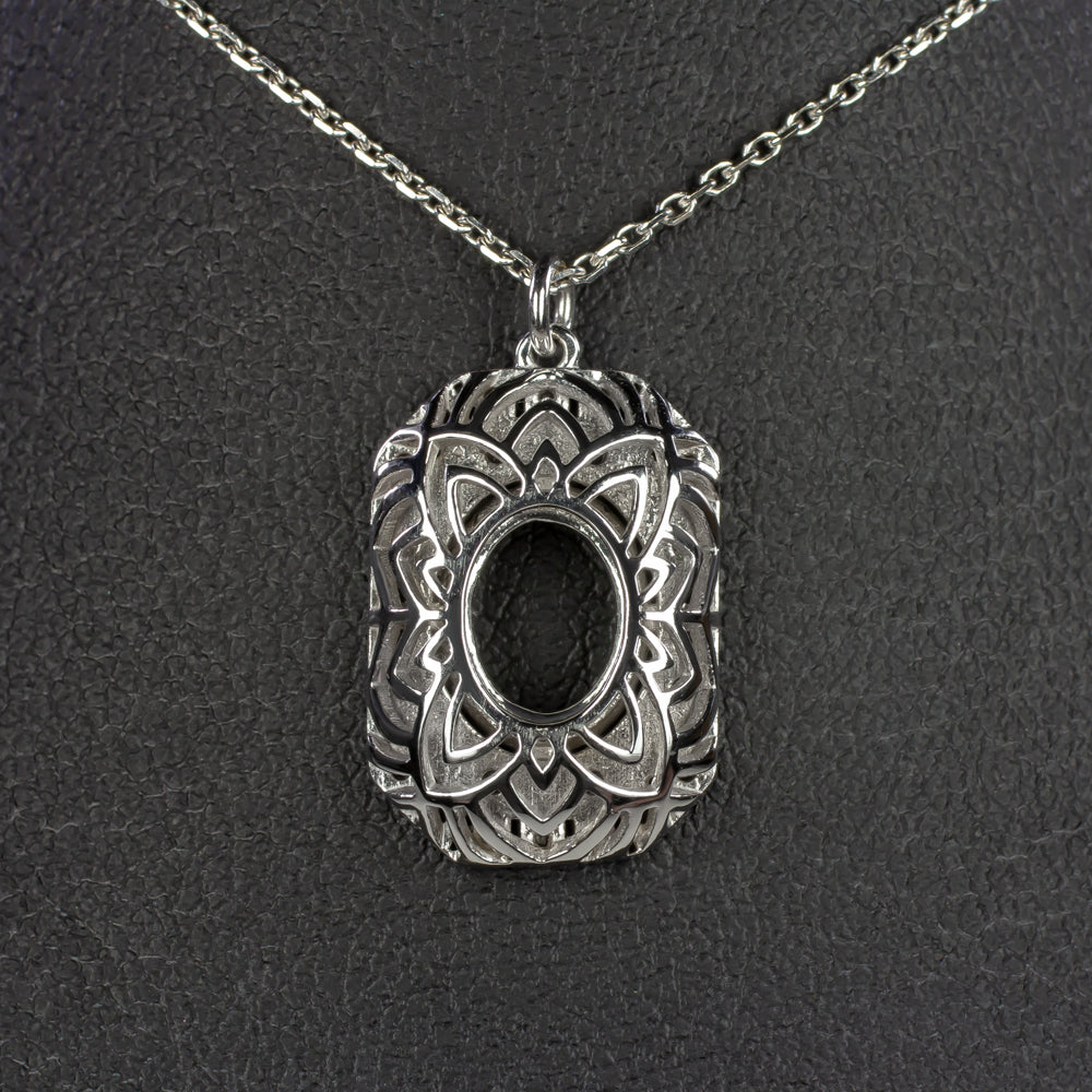 VINTAGE STYLE DIAMOND PENDANT SEMI MOUNT SETTING ART DECO OVAL NATURAL NECKLACE