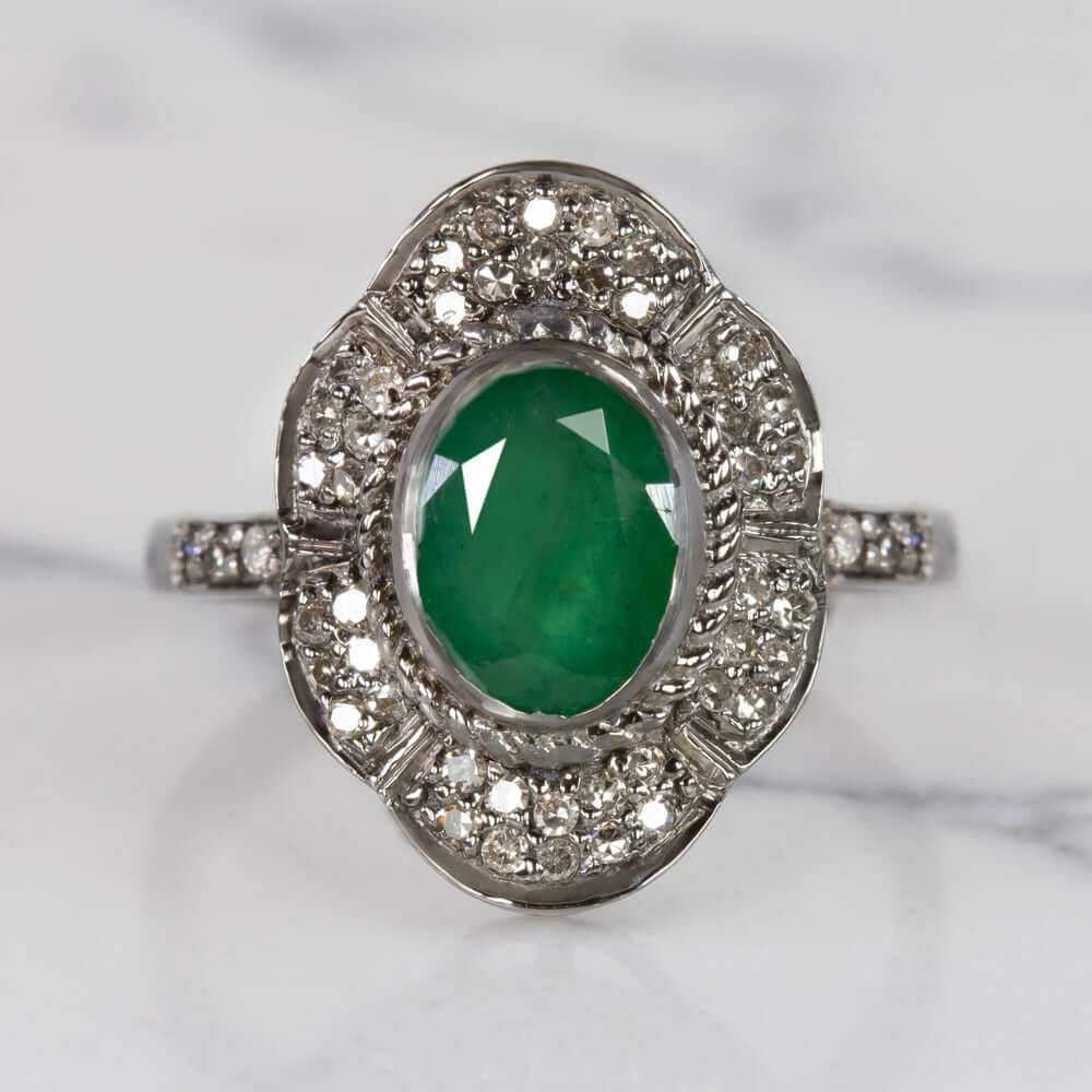 1.5 CARAT NATURAL EMERALD DIAMOND COCKTAIL RING GREEN OVAL SHAPE CUT DOUBLE HALO