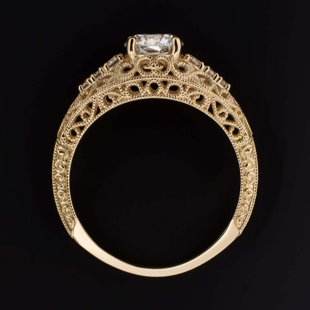 0.94ct GIA CERTIFIED DIAMOND VINTAGE ENGAGEMENT RING YELLOW GOLD ROUND FILIGREE Ivy & Rose