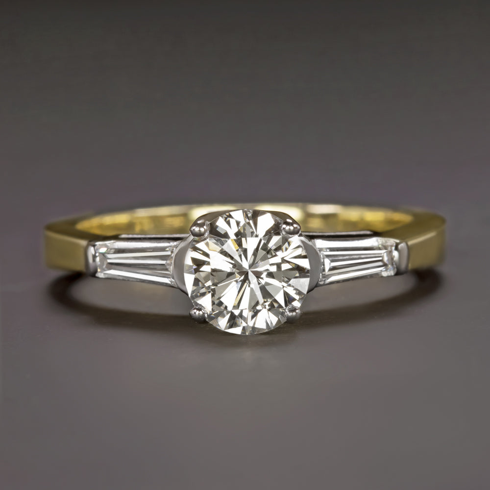 VERY GOOD CUT DIAMOND 18k ENGAGEMENT RING I SI1-SI2 ROUND GOLD TAPERED BAGUETTE Ivy & Rose