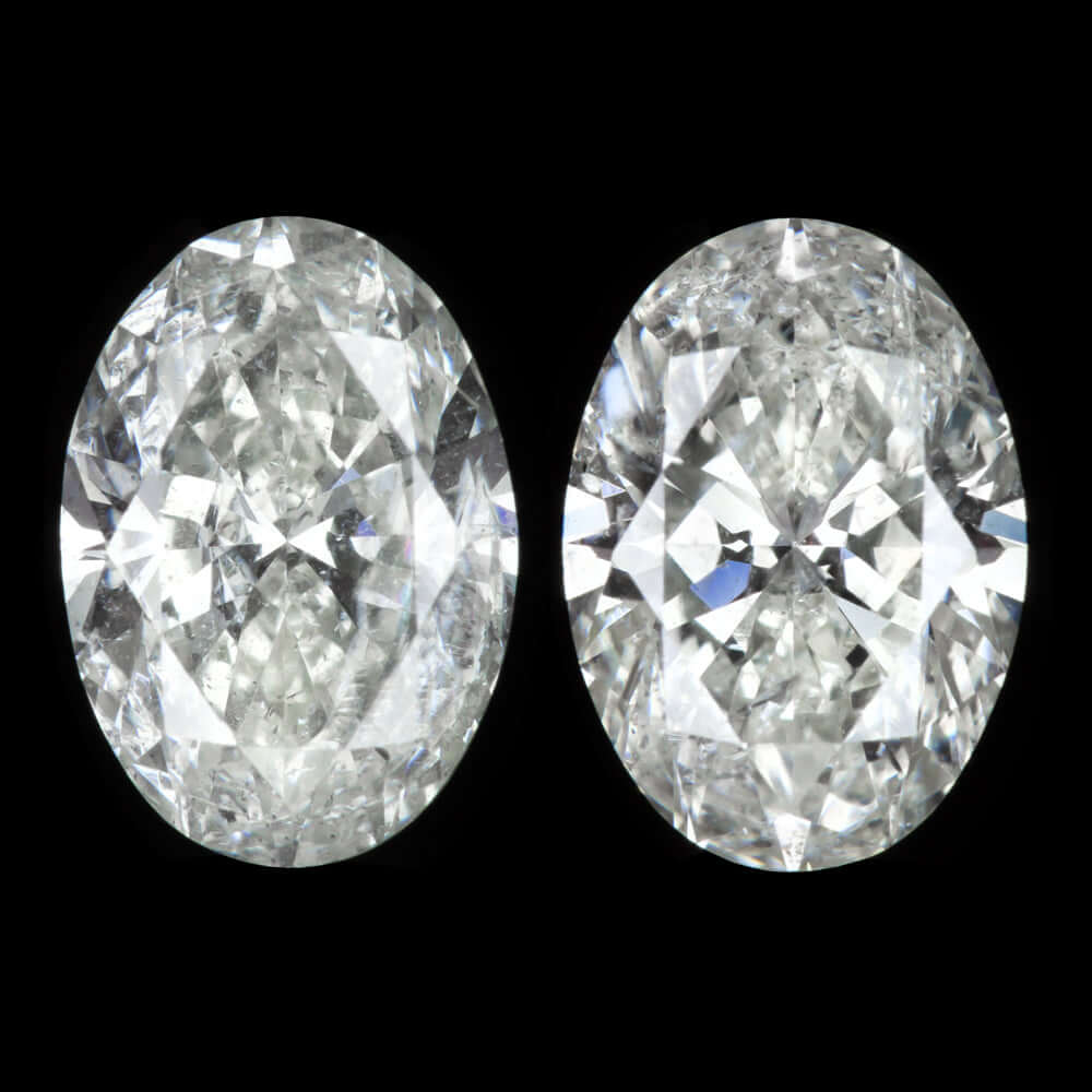 2 CARAT H-I SI OVAL SHAPE CUT DIAMOND STUD DANGLE EARRINGS MATCHING PAIR 2ct