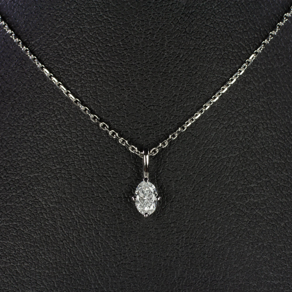 OVAL SHAPE CUT NATURAL DIAMOND NECKLACE MINIMALIST CHARM PENDANT 14k WHITE GOLD
