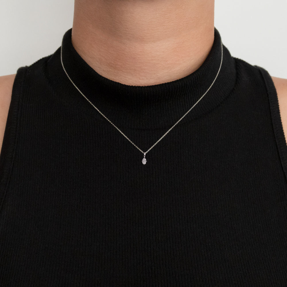 OVAL SHAPE CUT NATURAL DIAMOND NECKLACE MINIMALIST CHARM PENDANT 14k WHITE GOLD