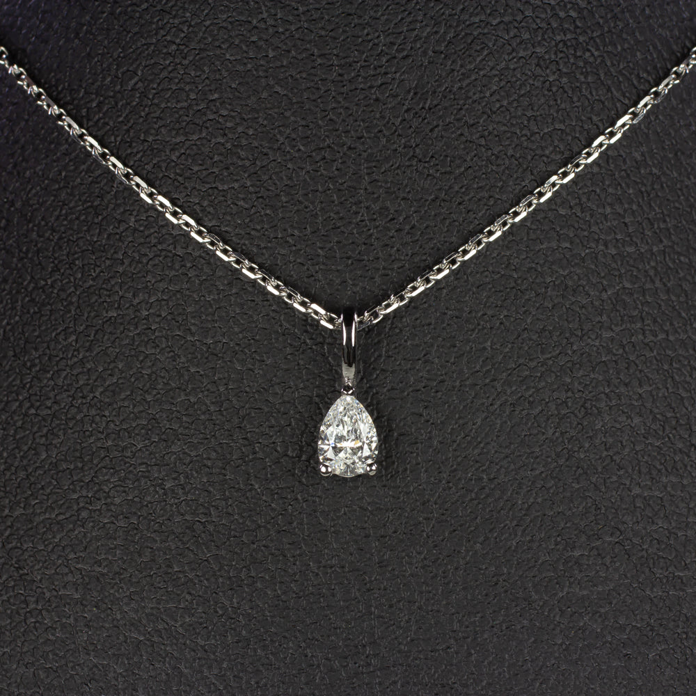 PEAR SHAPE CUT NATURAL DIAMOND NECKLACE MINIMALIST CHARM PENDANT 14k WHITE GOLD