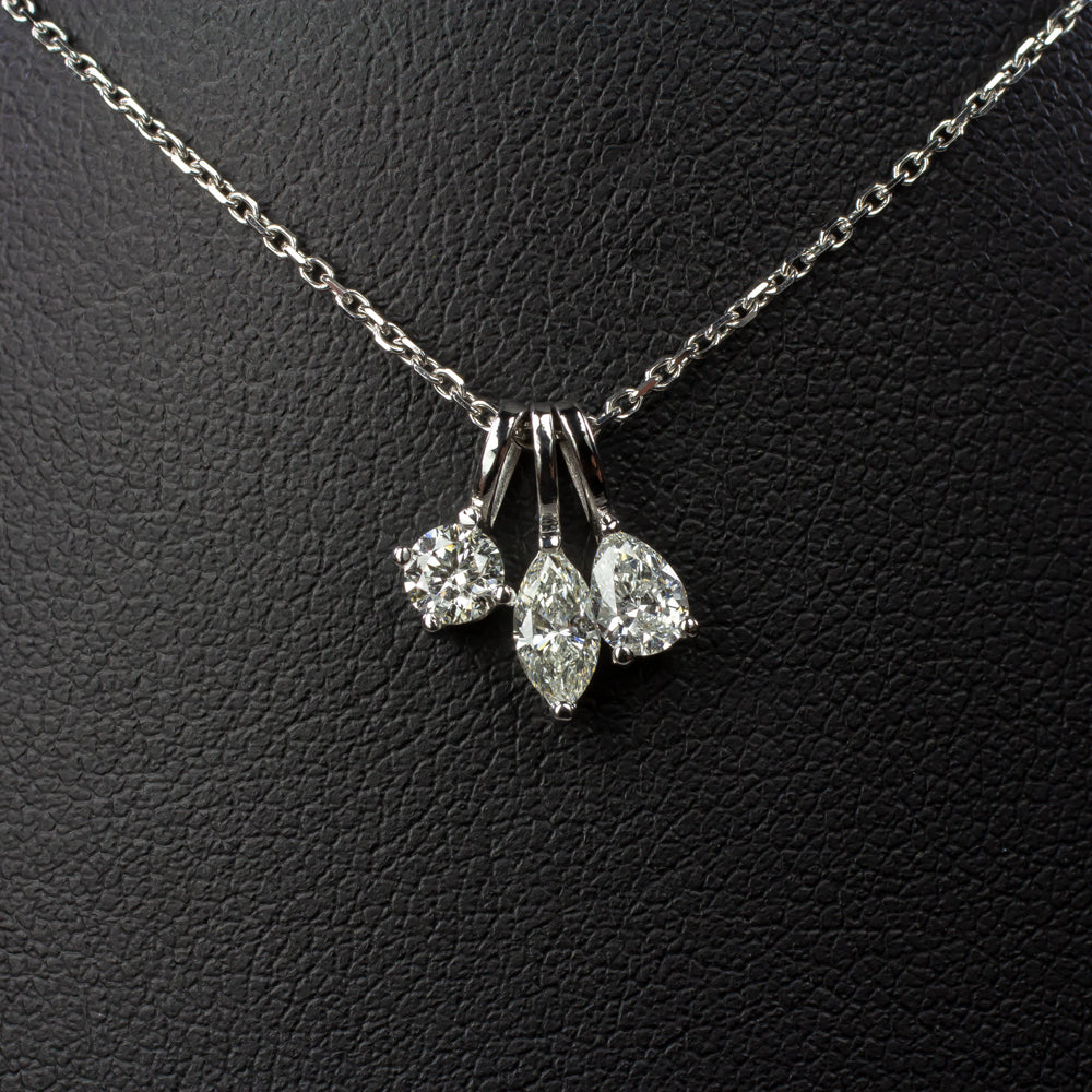 PEAR SHAPE CUT NATURAL DIAMOND NECKLACE MINIMALIST CHARM PENDANT 14k WHITE GOLD