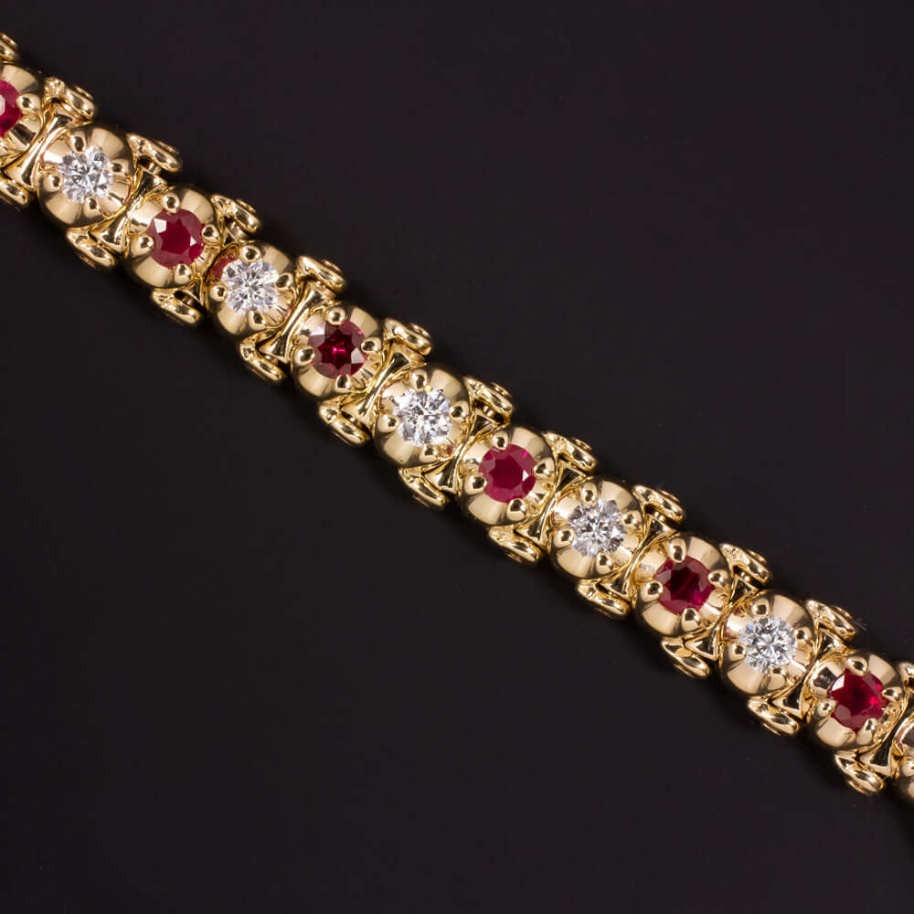 2.75ct NATURAL BURMA RUBY DIAMOND TENNIS BRACELET 22gm 14k YELLOW GOLD CLASSIC Ivy & Rose