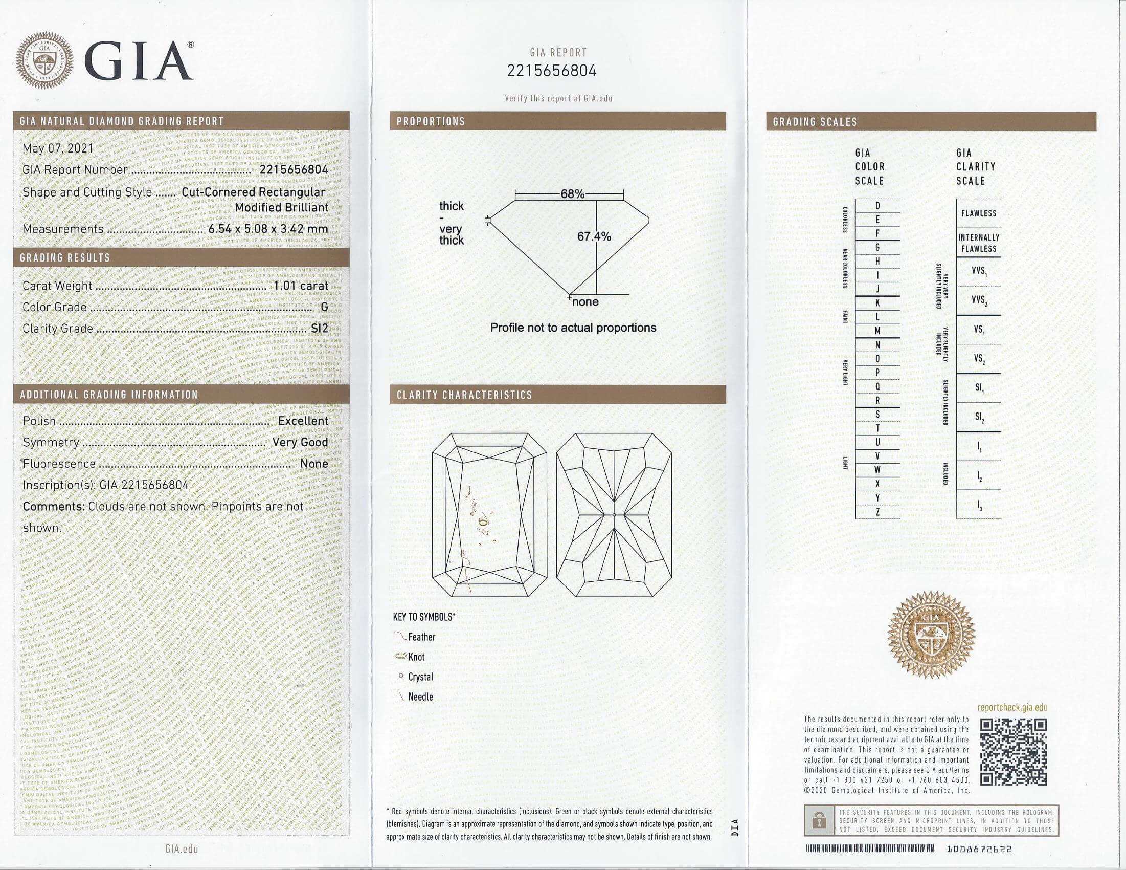 1ct GIA CERTIFIED G SI2 RADIANT CUT DIAMOND NATURAL LOOSE ENGAGEMENT 1 CARAT