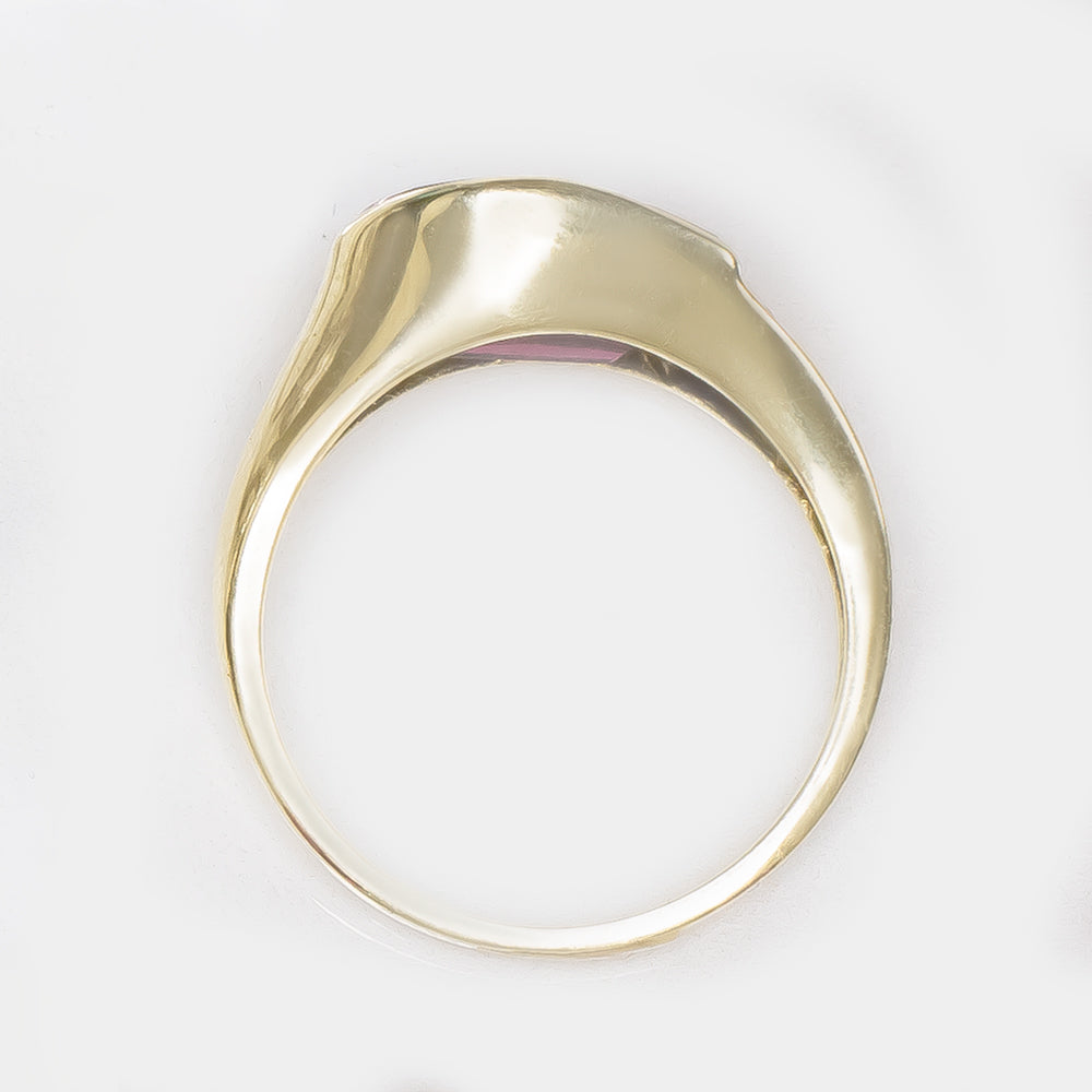 VINTAGE RHODOLITE GARNET DIAMOND COCKTAIL RING YELLOW GOLD EAST WEST GEOMETRIC