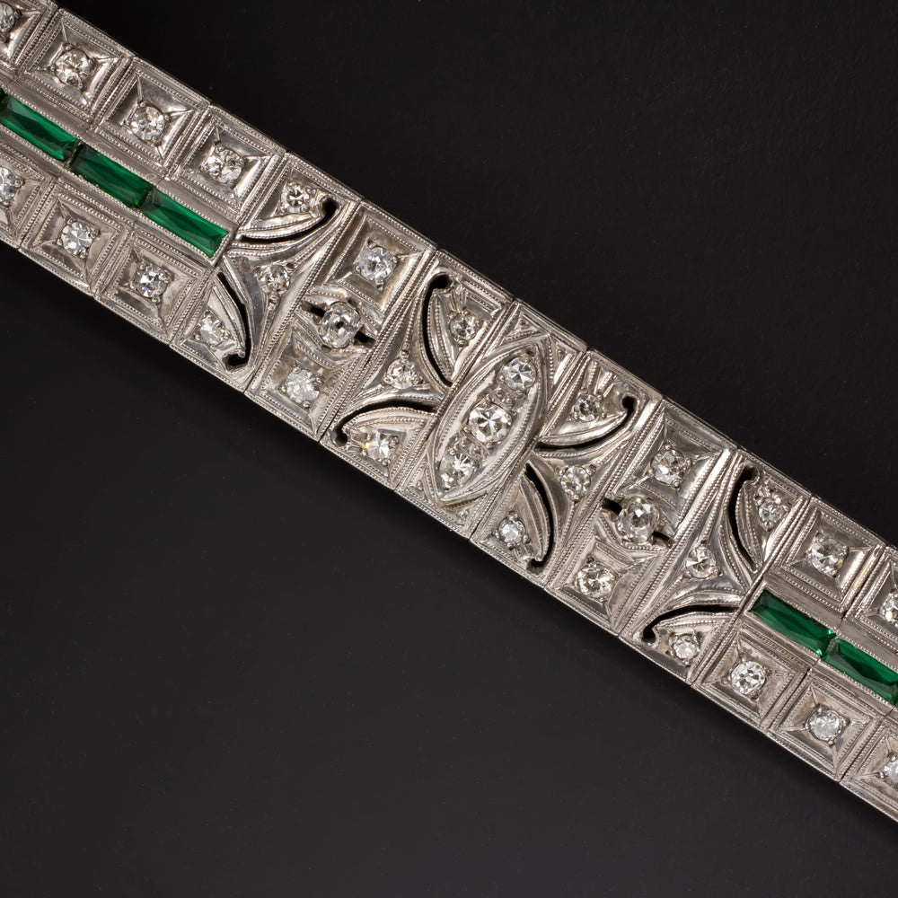 TRUE ART DECO 4 CARAT DIAMOND EMERALD BRACELET VINTAGE 1920s ANTIQUE ESTATE 4ct