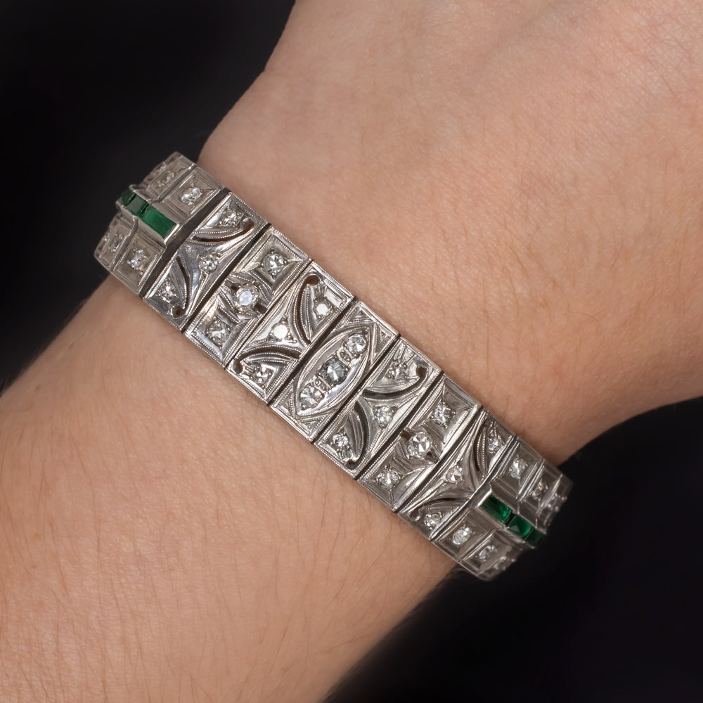 TRUE ART DECO 4 CARAT DIAMOND EMERALD BRACELET VINTAGE 1920s ANTIQUE ESTATE 4ct