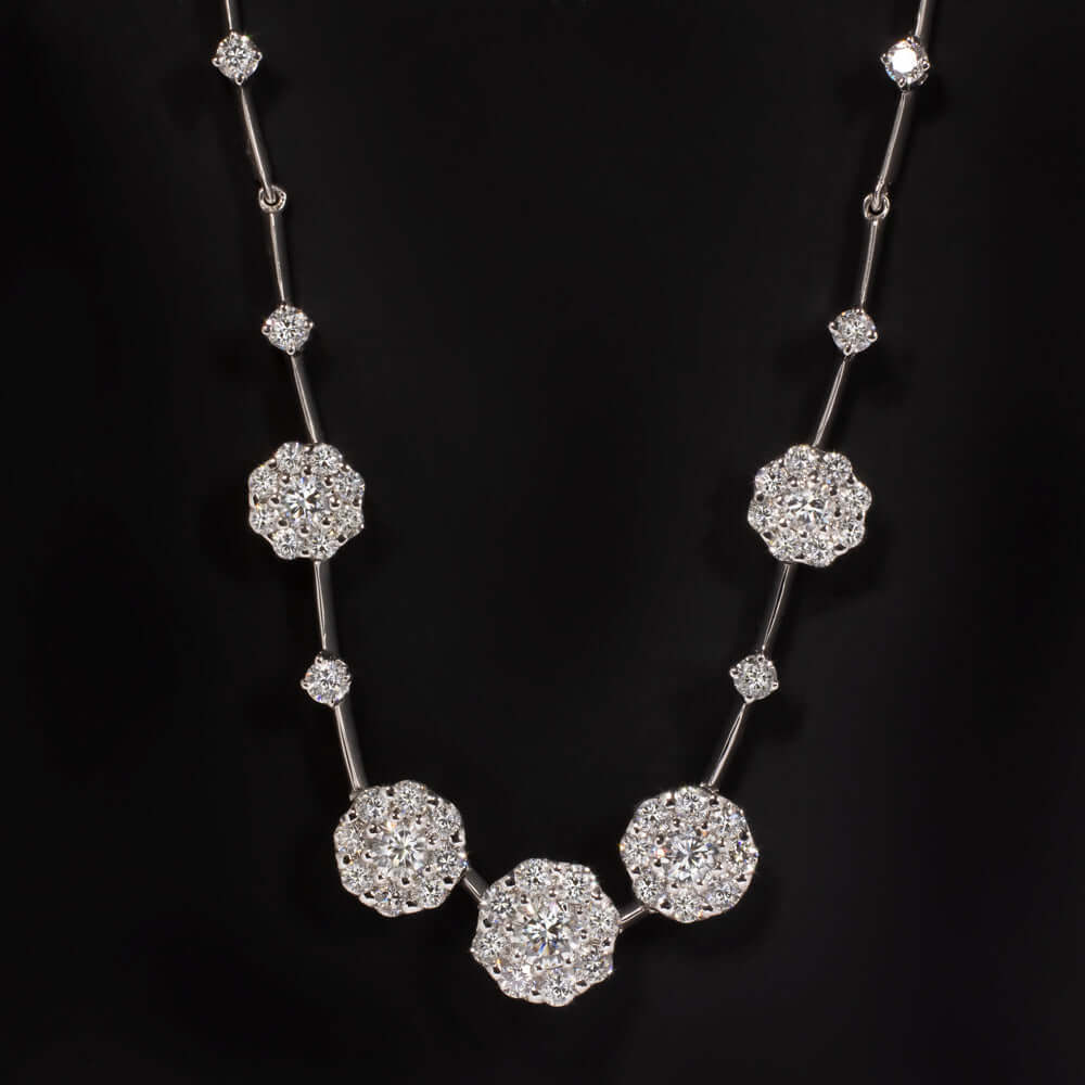 2.61ct CERTIFIED NATURAL DIAMOND NECKLACE 18K WHITE GOLD CLUSTER DROP PENDANT