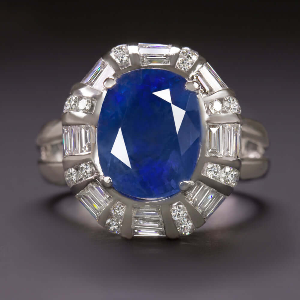 6c AGL CERTIFIED NO HEAT SAPPHIRE DIAMOND RING 18k WHITE GOLD OVAL HALO COCKTAIL