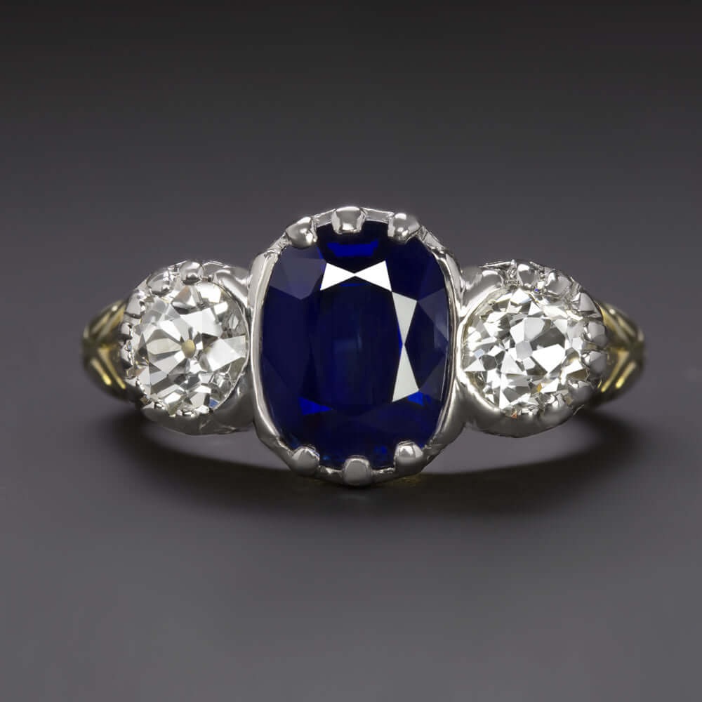4.2ct GIA CERTIFIED SAPPHIRE DIAMOND VINTAGE RING ROYAL BLUE CUT HALO COCKTAIL