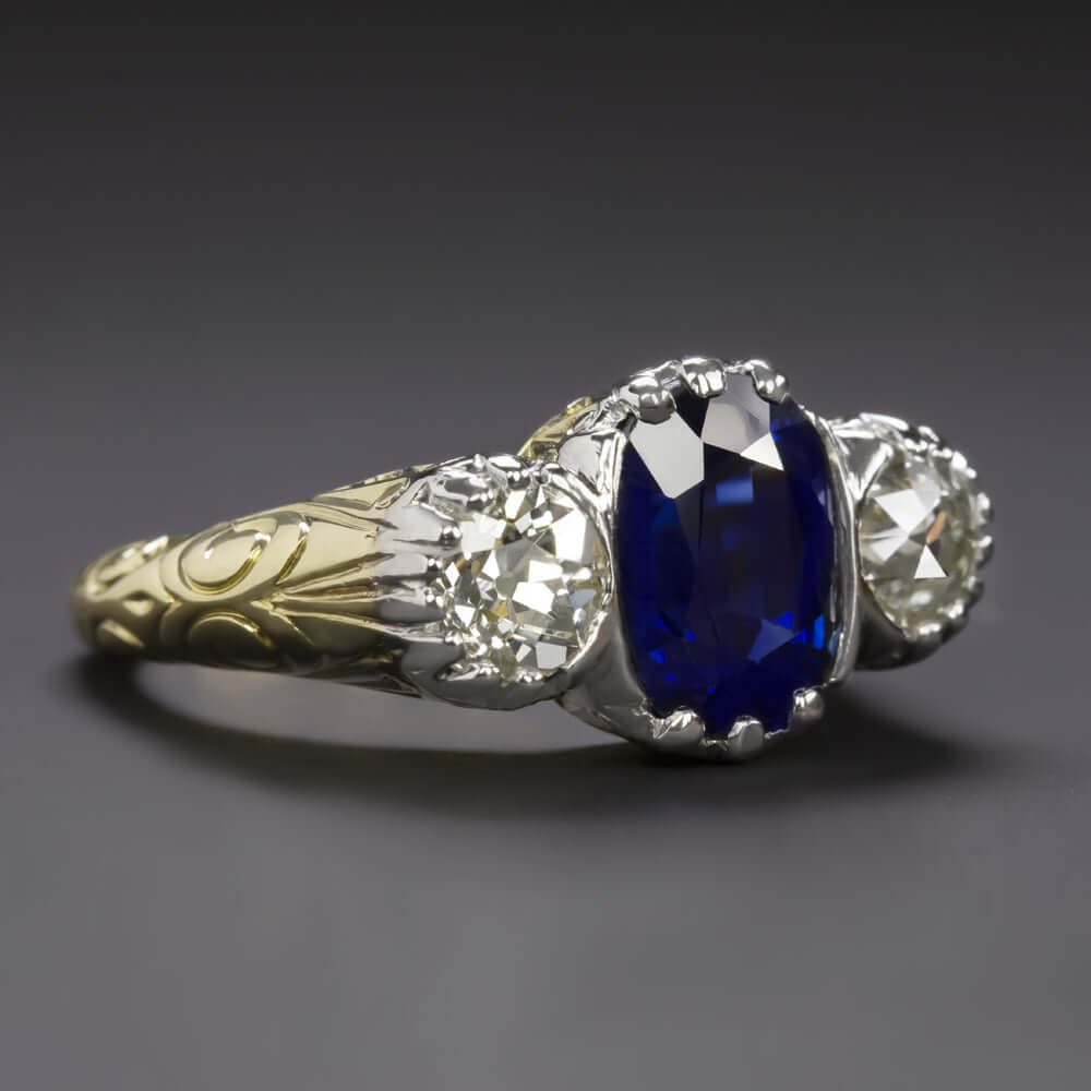 4.2ct GIA CERTIFIED SAPPHIRE DIAMOND VINTAGE RING ROYAL BLUE CUT HALO COCKTAIL