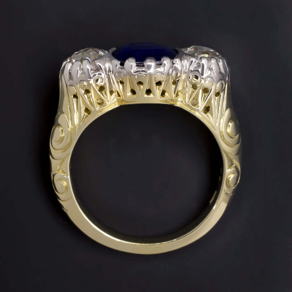 4.2ct GIA CERTIFIED SAPPHIRE DIAMOND VINTAGE RING ROYAL BLUE CUT HALO COCKTAIL