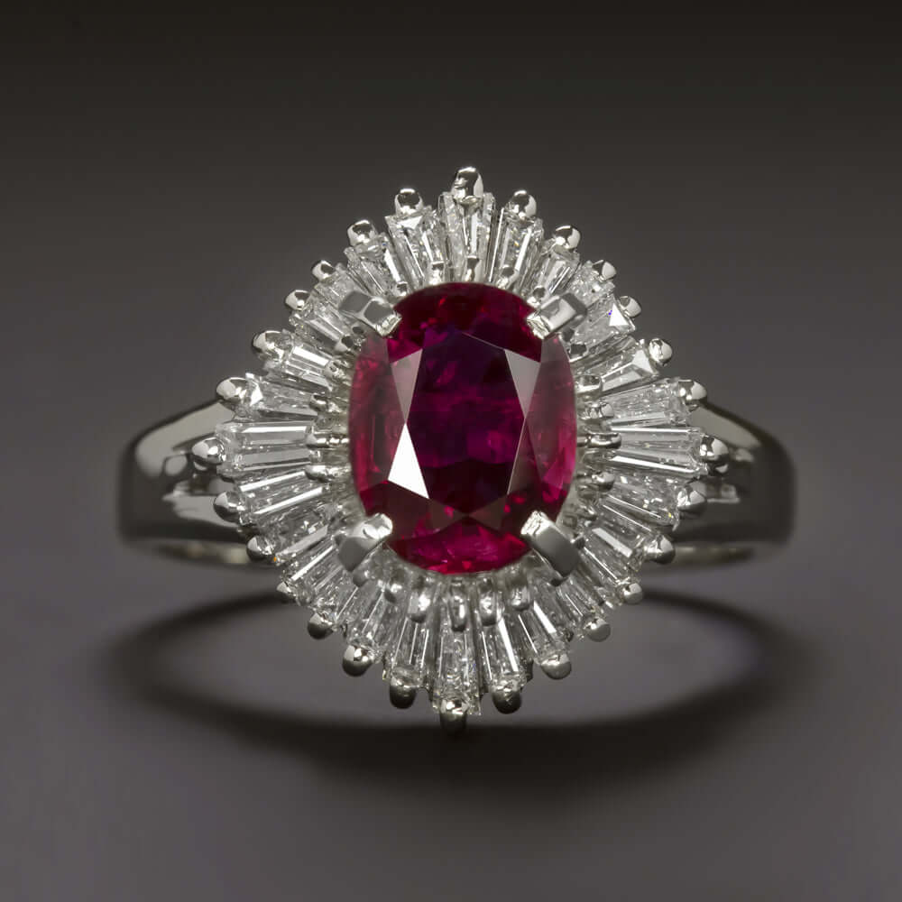 2.3ct GIA CERTIFIED NO HEAT RUBY DIAMOND PLATINUM COCKTAIL RING HALO BALLERINA