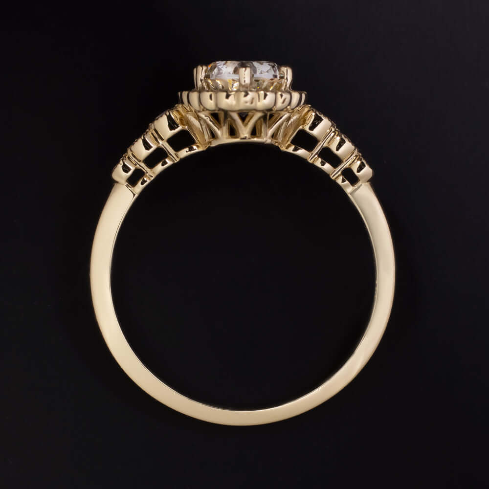 1.18ct OVAL SHAPE CUT DIAMOND ENGAGEMENT RING HALO YELLOW GOLD VINTAGE 1 CARAT
