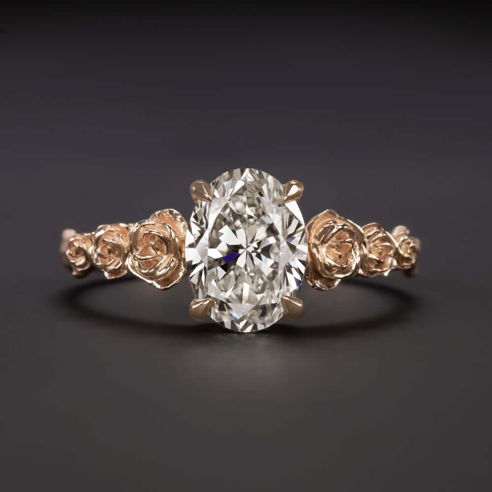 1.55ct OVAL DIAMOND ENGAGEMENT RING ROSE GOLD FLORAL FLOWER COCKTAIL 1.5 CARAT